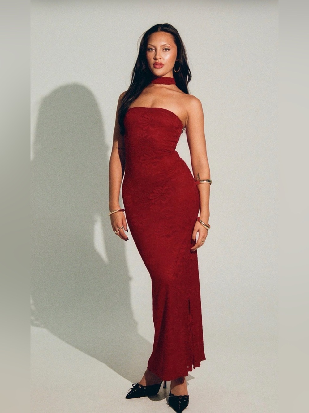 Princess Polly Red Lace Halter Midi Dress